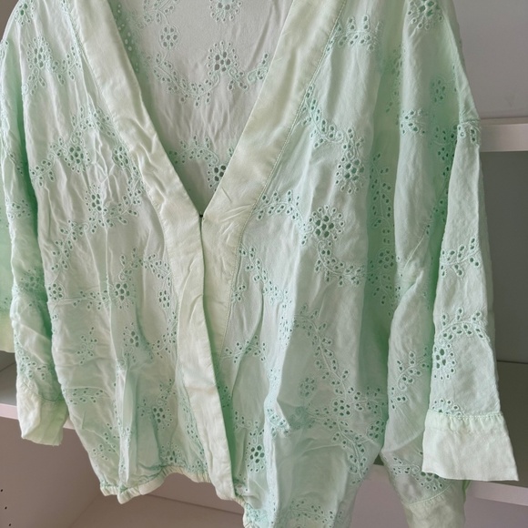 YOUNG FABULOUS AND BROKE Pistachio Green Lacey Eyelet Wrap Top - Picture 6 of 7
